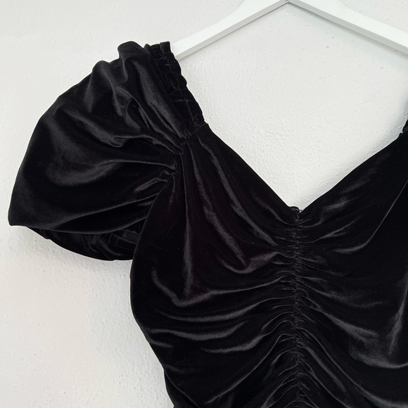 NWT Anthropologie Hutch Black Velvet Ruched Puff Sleeve Mini Dress size 10 - Picture 13 of 16